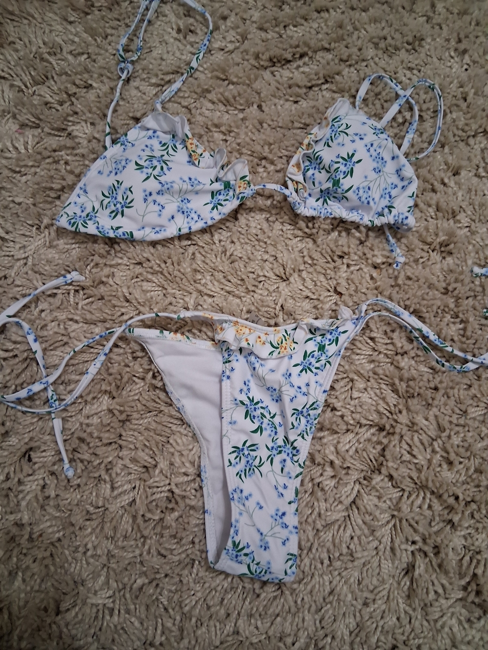 White Floral Tie-Side Bikini Set